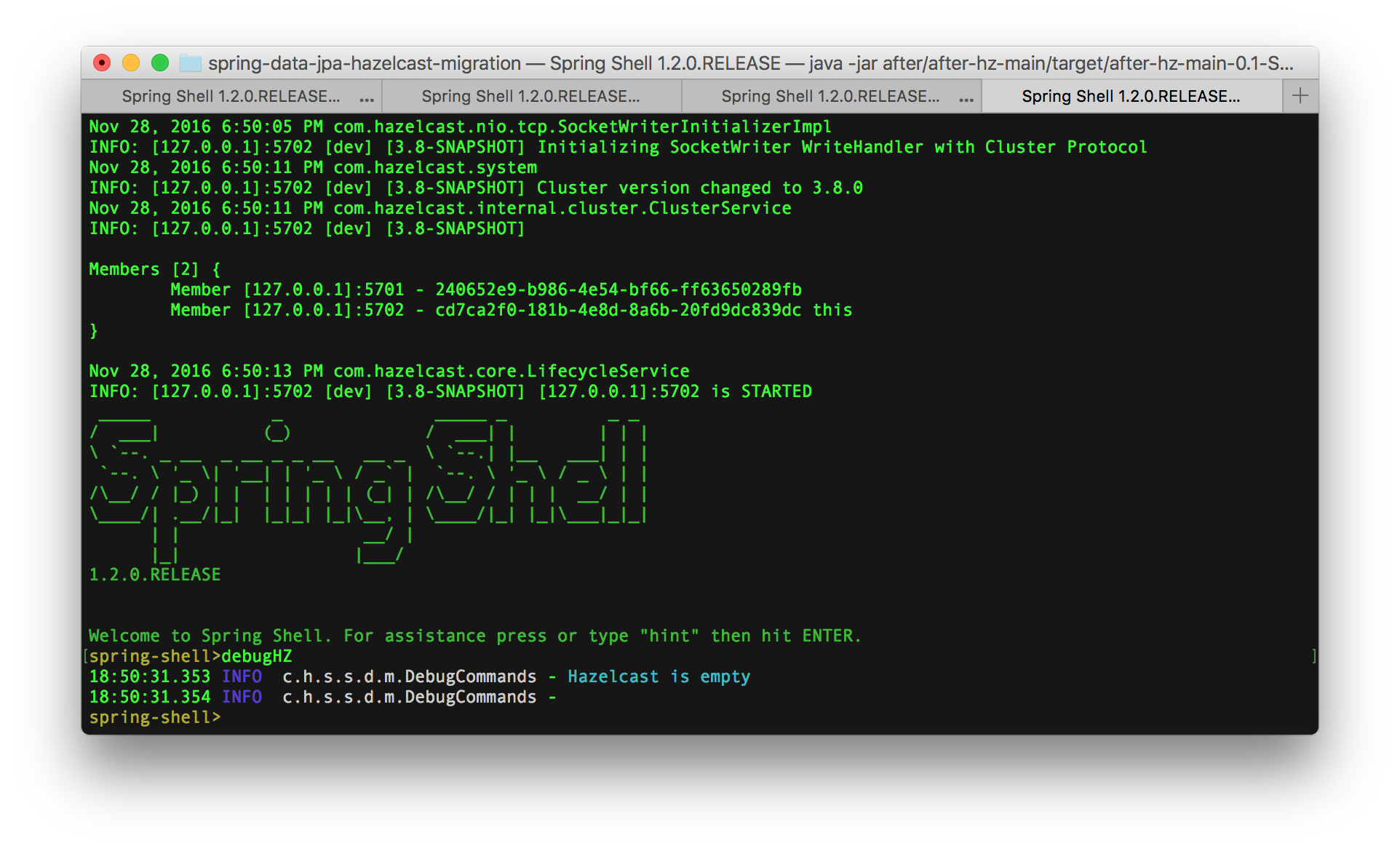 Image of the second Hazelcast displaying it has no data yet