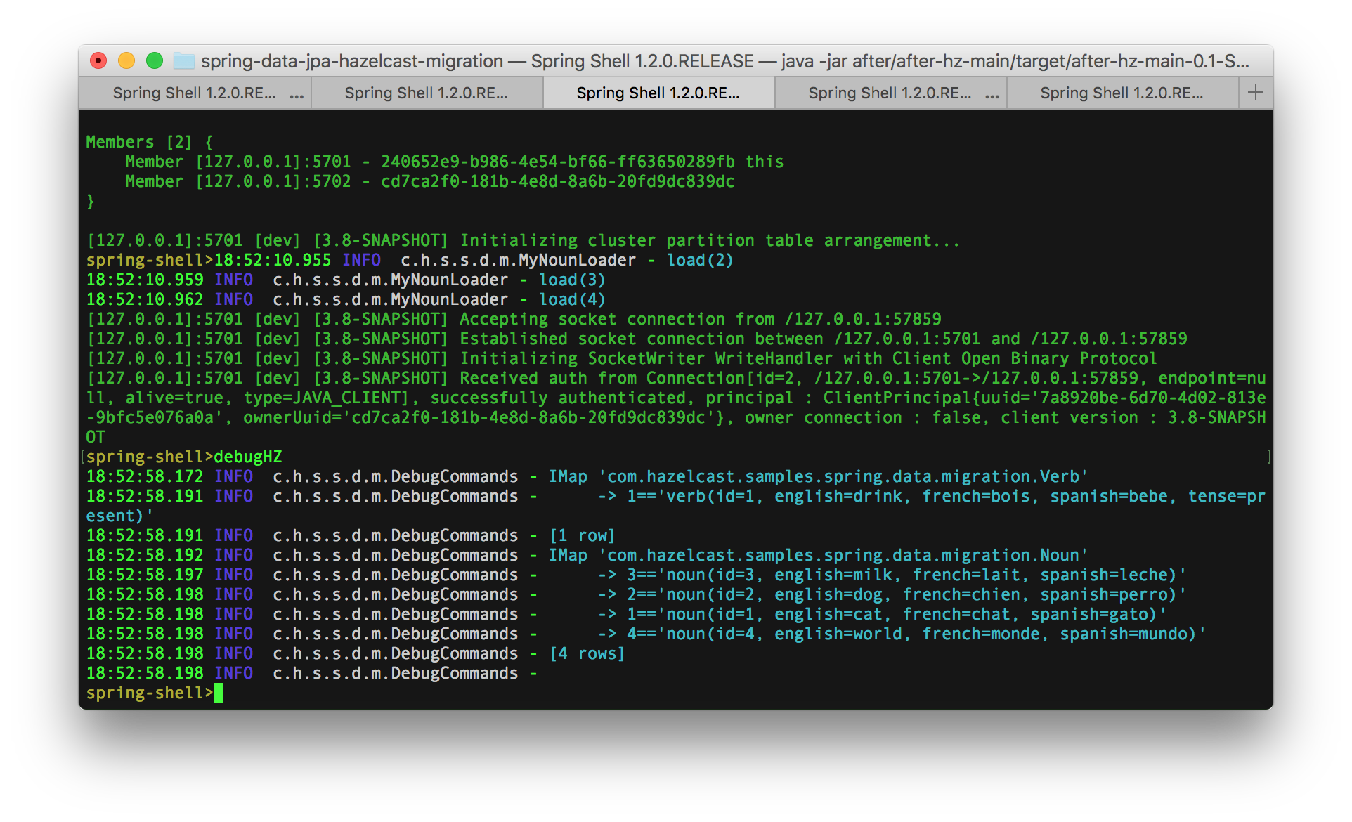 Image of the first Hazelcast displaying it has data now